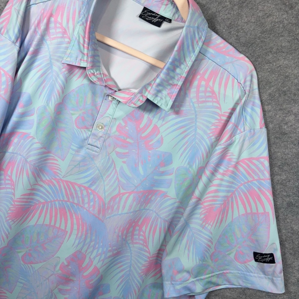 Sunday Swagger Polo Shirt‎ Mens 4XL Pink Blue Foliage Stretch Golf